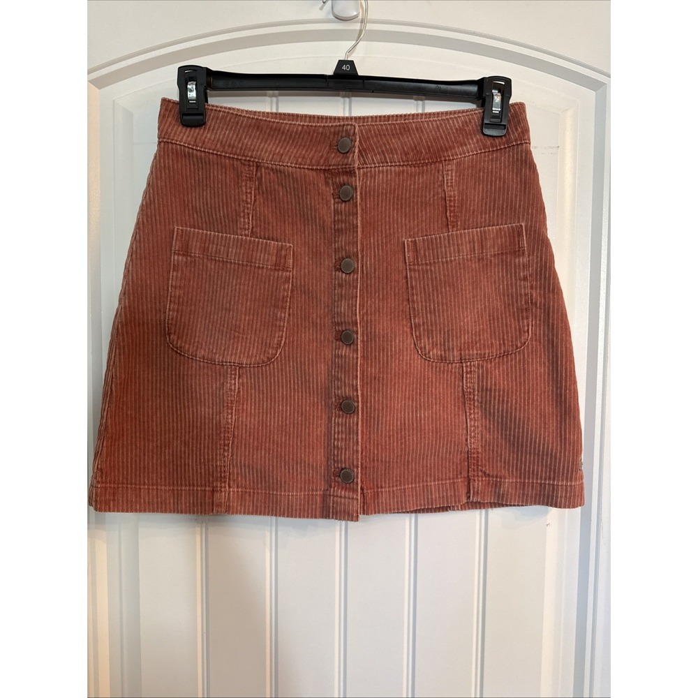 Roxy Corduroy Mini Skirt Button Up Front Rust Color Large